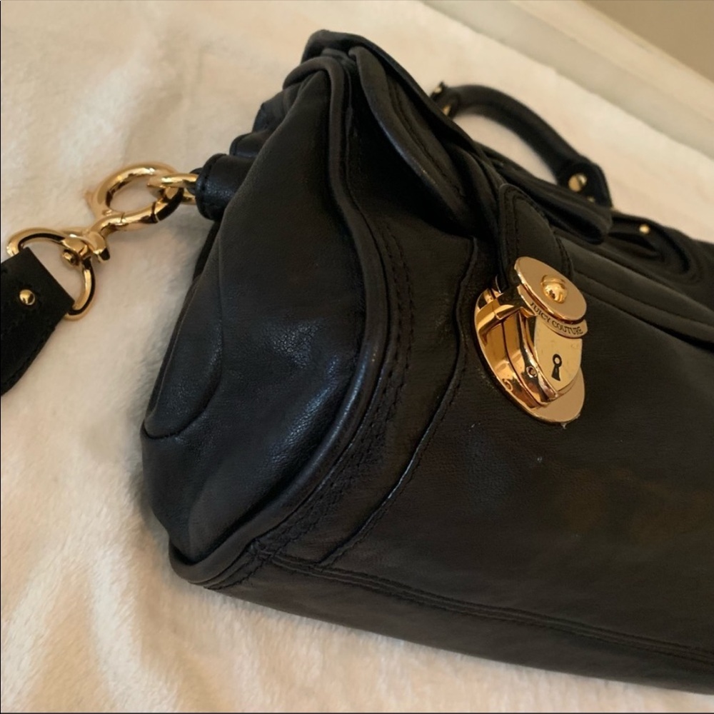 Juicy Couture Black gorgeous leather satchel crossbody handbag w/ gold hardware - Picture 5 of 16